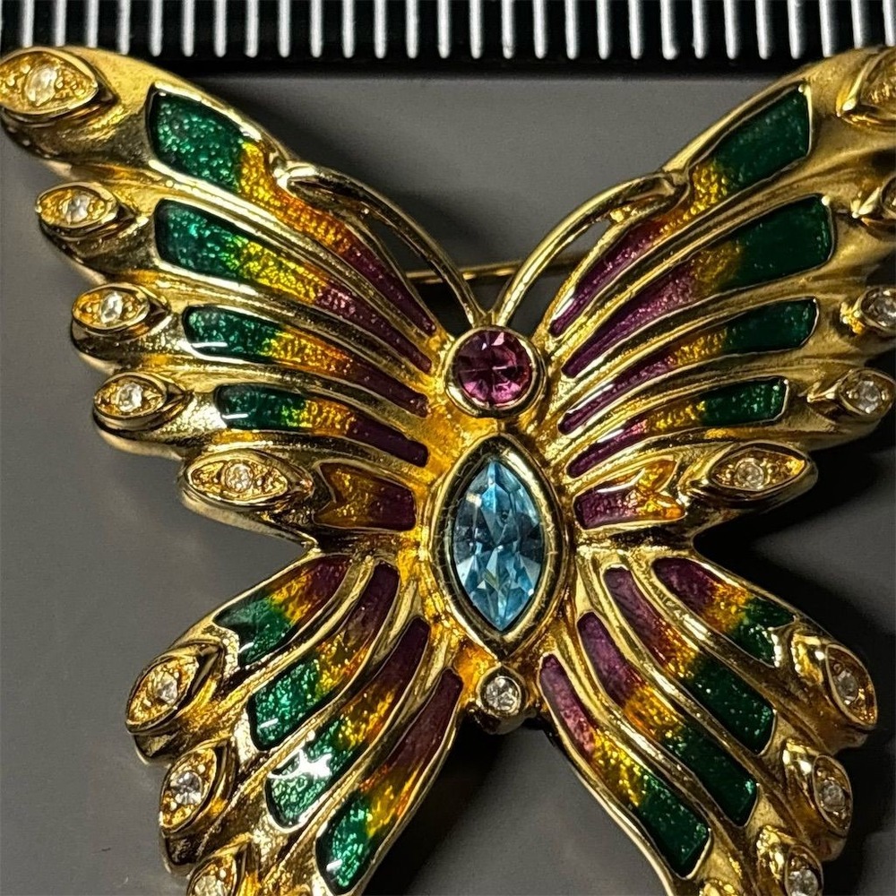 Bob Mackie Signed Butterfly Brooch Enamel‎ Rhinestone Vintage Multicolor - Picture 4 of 6